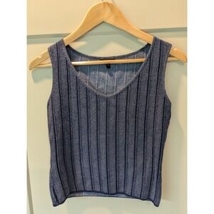 Escada Knit Tank Top Sleeveless‎ Ribbed Metallic Blue Size 34